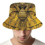 Gold Samurai Mask Print Bucket Hat