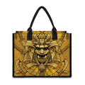 Gold Samurai Mask Print Canvas Tote Bag