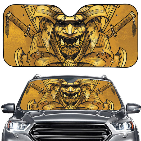 Gold Samurai Mask Print Car Windshield Sun Shade