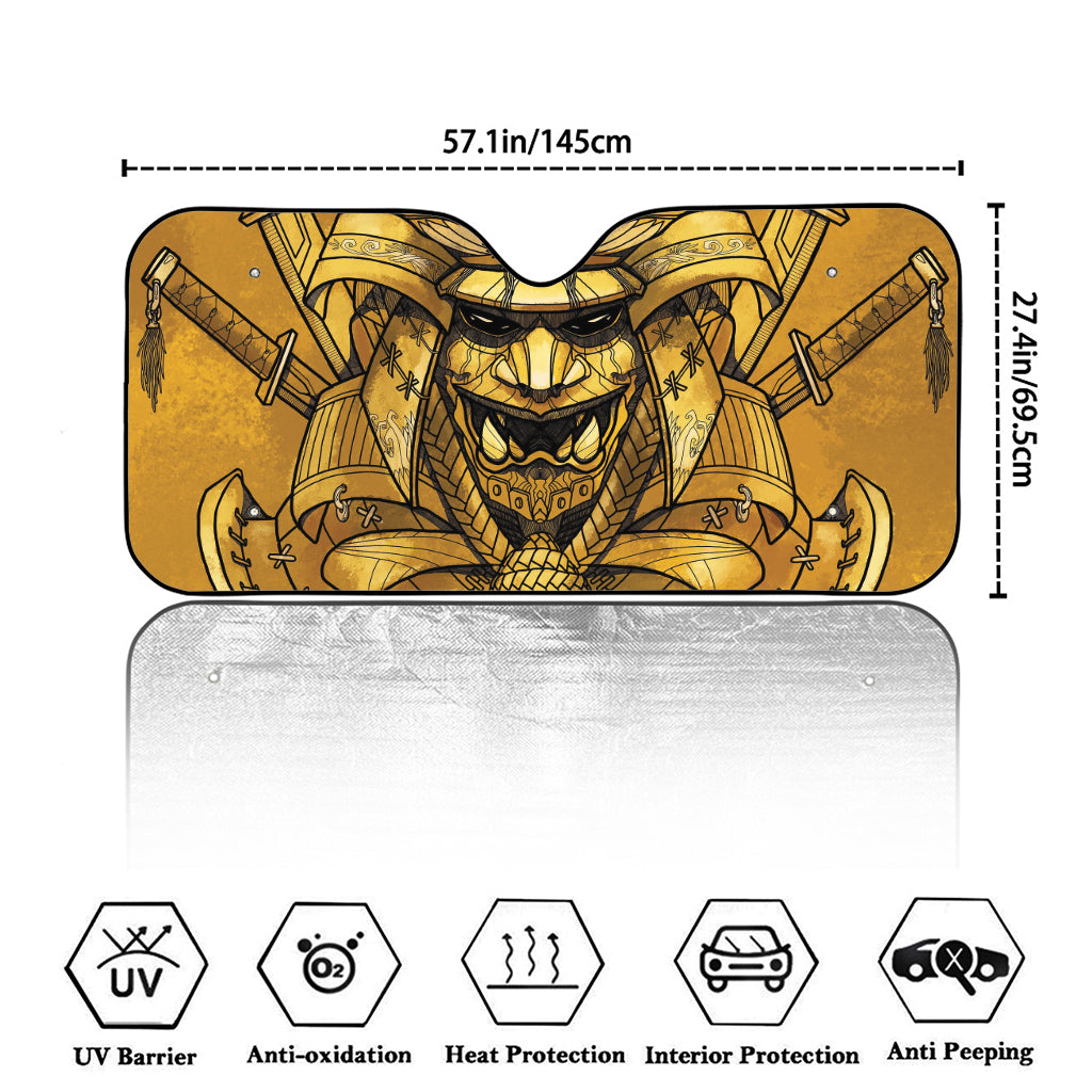 Gold Samurai Mask Print Car Windshield Sun Shade