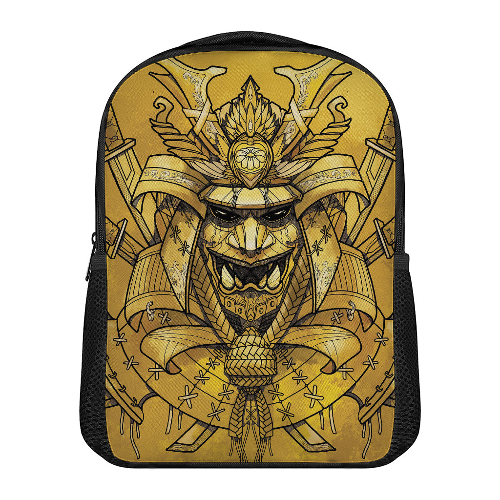 Gold Samurai Mask Print Casual Backpack