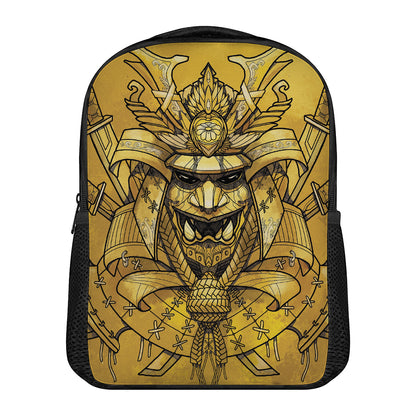 Gold Samurai Mask Print Casual Backpack