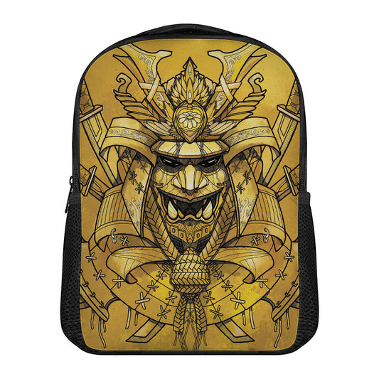 Gold Samurai Mask Print Casual Backpack