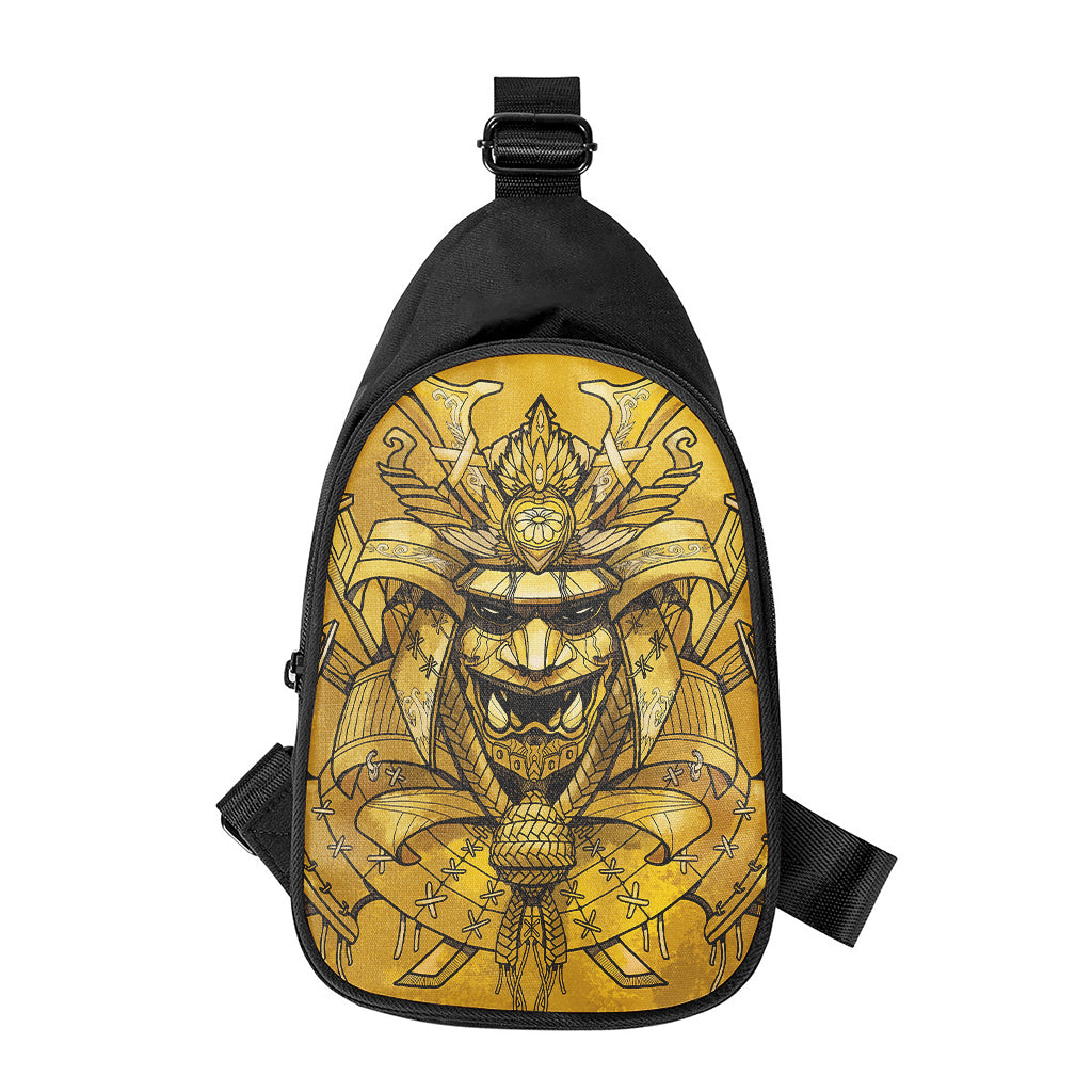 Gold Samurai Mask Print Chest Bag