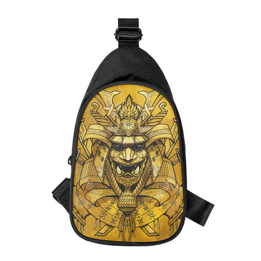 Gold Samurai Mask Print Chest Bag
