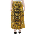 Gold Samurai Mask Print Chiffon Maxi Skirt