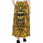 Gold Samurai Mask Print Chiffon Maxi Skirt