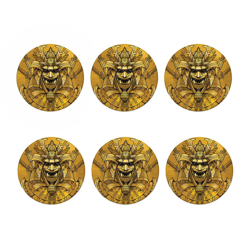 Gold Samurai Mask Print Coaster Set