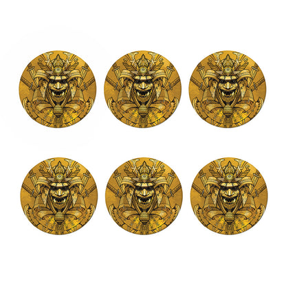 Gold Samurai Mask Print Coaster Set