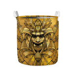 Gold Samurai Mask Print Collapsible Laundry Basket