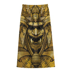 Gold Samurai Mask Print Cotton Front Slit Maxi Skirt