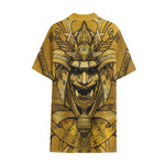 Gold Samurai Mask Print Cotton Hawaiian Shirt