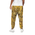 Gold Samurai Mask Print Cotton Pants