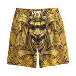 Gold Samurai Mask Print Cotton Shorts