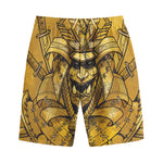 Gold Samurai Mask Print Cotton Shorts