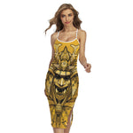 Gold Samurai Mask Print Cross Back Cami Dress