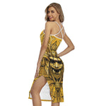 Gold Samurai Mask Print Cross Back Cami Dress