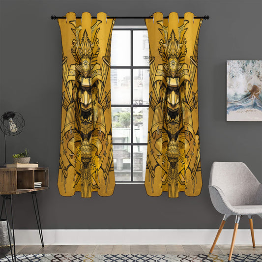 Gold Samurai Mask Print Curtain
