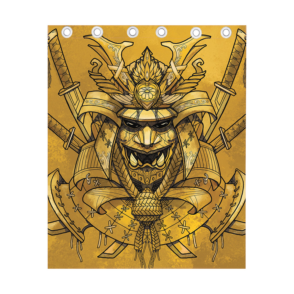 Gold Samurai Mask Print Curtain