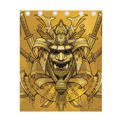 Gold Samurai Mask Print Curtain