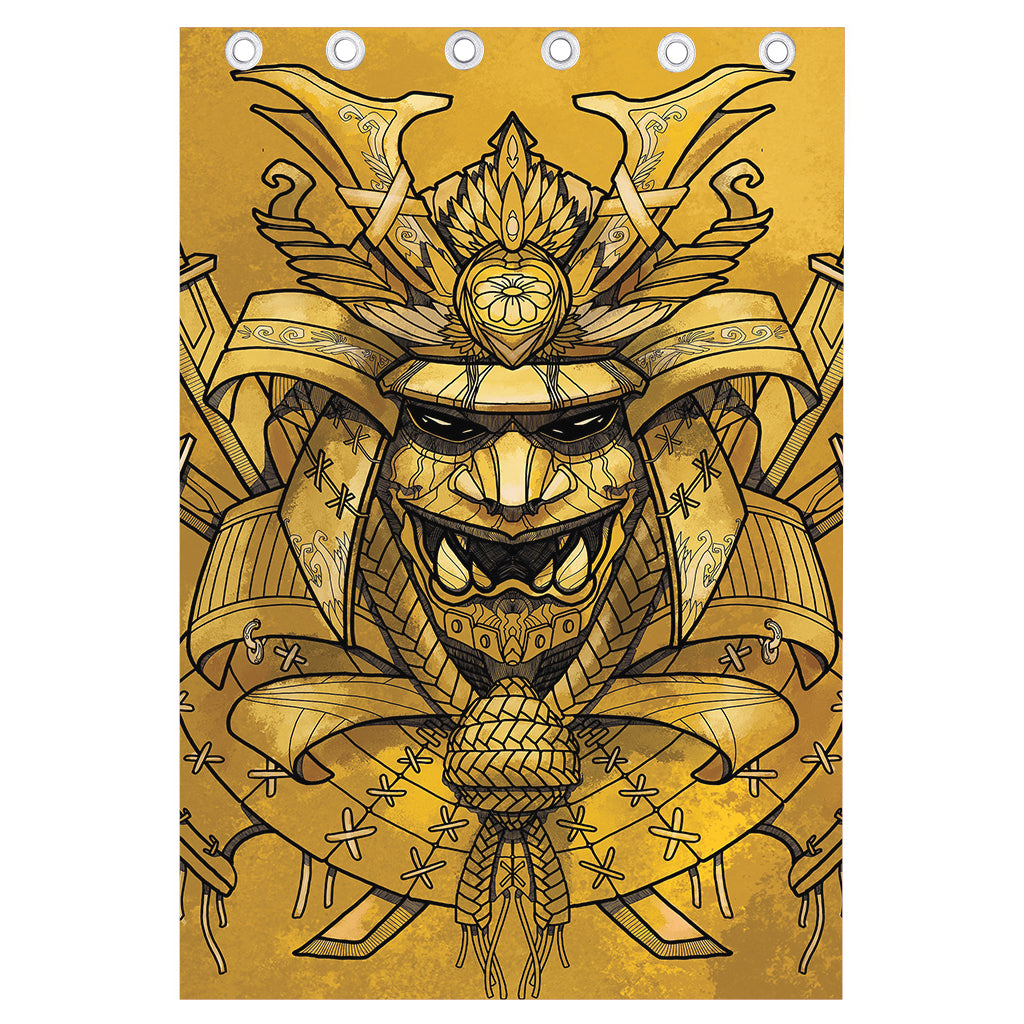 Gold Samurai Mask Print Curtain