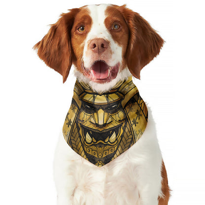 Gold Samurai Mask Print Dog Bandana