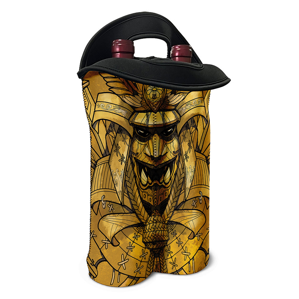 Gold Samurai Mask Print Double Neoprene Wine Tote