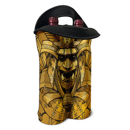 Gold Samurai Mask Print Double Neoprene Wine Tote