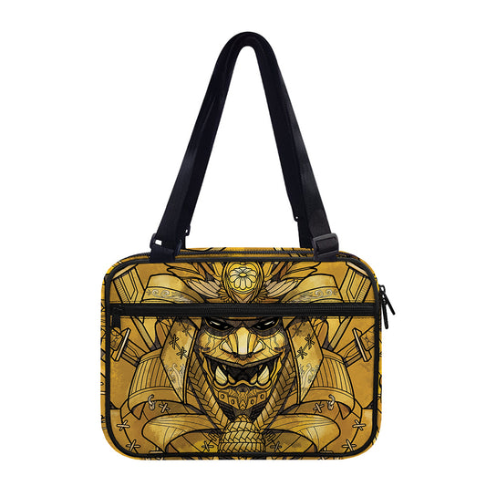 Gold Samurai Mask Print Double Strap Bible Bag