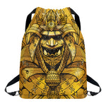 Gold Samurai Mask Print Drawstring Backpack
