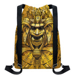 Gold Samurai Mask Print Drawstring Backpack