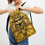 Gold Samurai Mask Print Drawstring Backpack