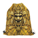 Gold Samurai Mask Print Drawstring Bag