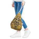 Gold Samurai Mask Print Drawstring Bag