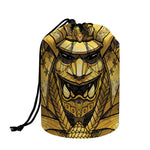 Gold Samurai Mask Print Drawstring Makeup Bag