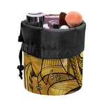 Gold Samurai Mask Print Drawstring Makeup Bag