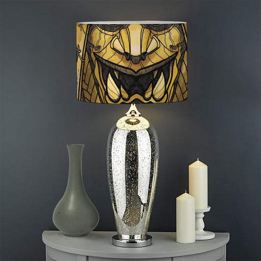 Gold Samurai Mask Print Drum Lamp Shade