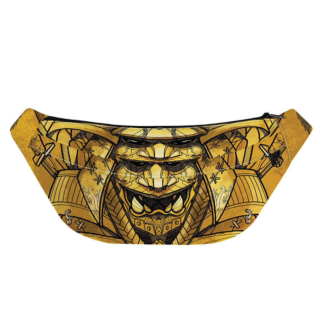 Gold Samurai Mask Print Fanny Pack