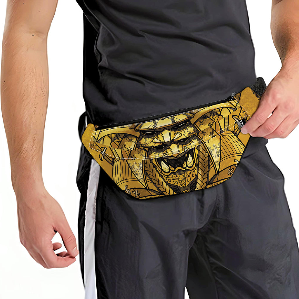 Gold Samurai Mask Print Fanny Pack