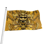 Gold Samurai Mask Print Flag