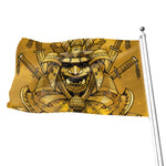 Gold Samurai Mask Print Flag