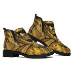 Gold Samurai Mask Print Flat Ankle Boots