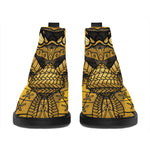 Gold Samurai Mask Print Flat Ankle Boots