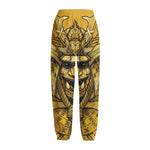 Gold Samurai Mask Print Fleece Lined Knit Pants