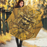 Gold Samurai Mask Print Foldable Umbrella