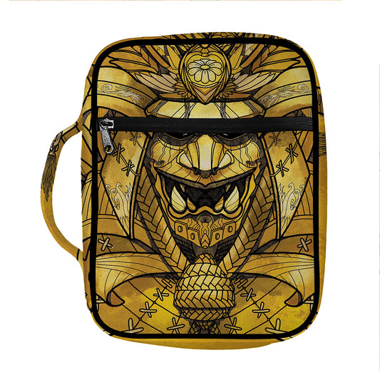 Gold Samurai Mask Print Front Pocket Bible Bag