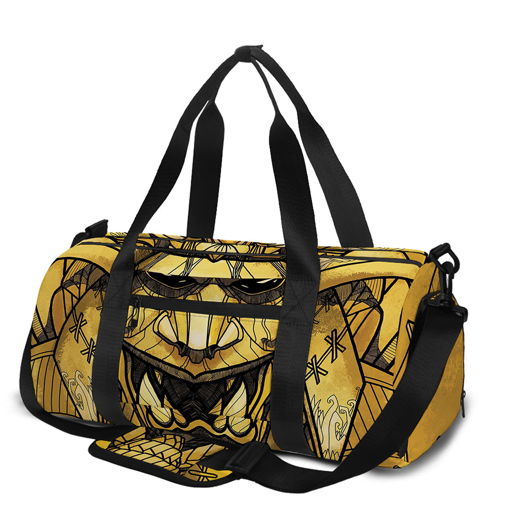 Gold Samurai Mask Print Gym Bag