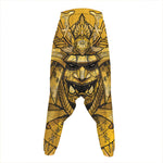 Gold Samurai Mask Print Hammer Pants