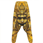Gold Samurai Mask Print Hammer Pants