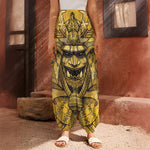 Gold Samurai Mask Print Harem Pants